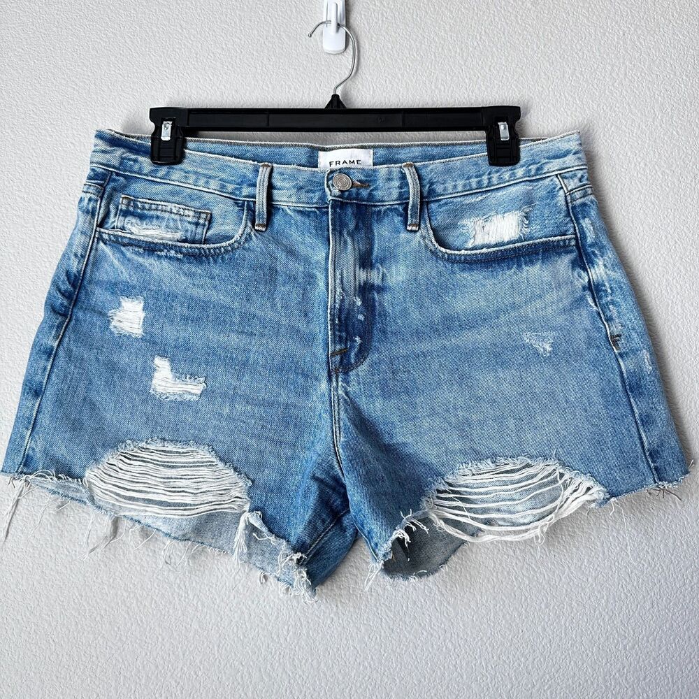 FRAME Le Brigette Women's Jeans Light Denim Short Raw Hem Cuttoff Frayed Size 31